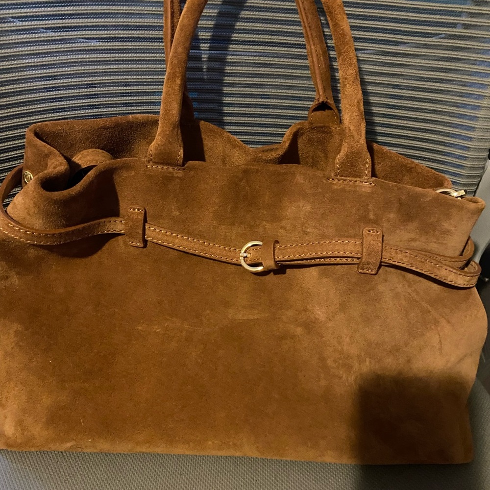 Large Genuine Suede Tote Handbag in Brown